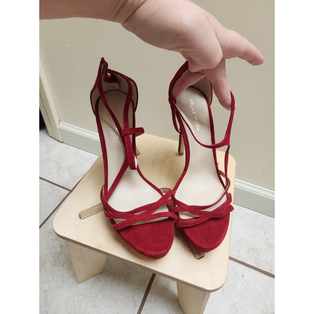Pelle Moda Red Suede Stiletto Heel Strappy Sandal‎ Shoes Women's 7.5M